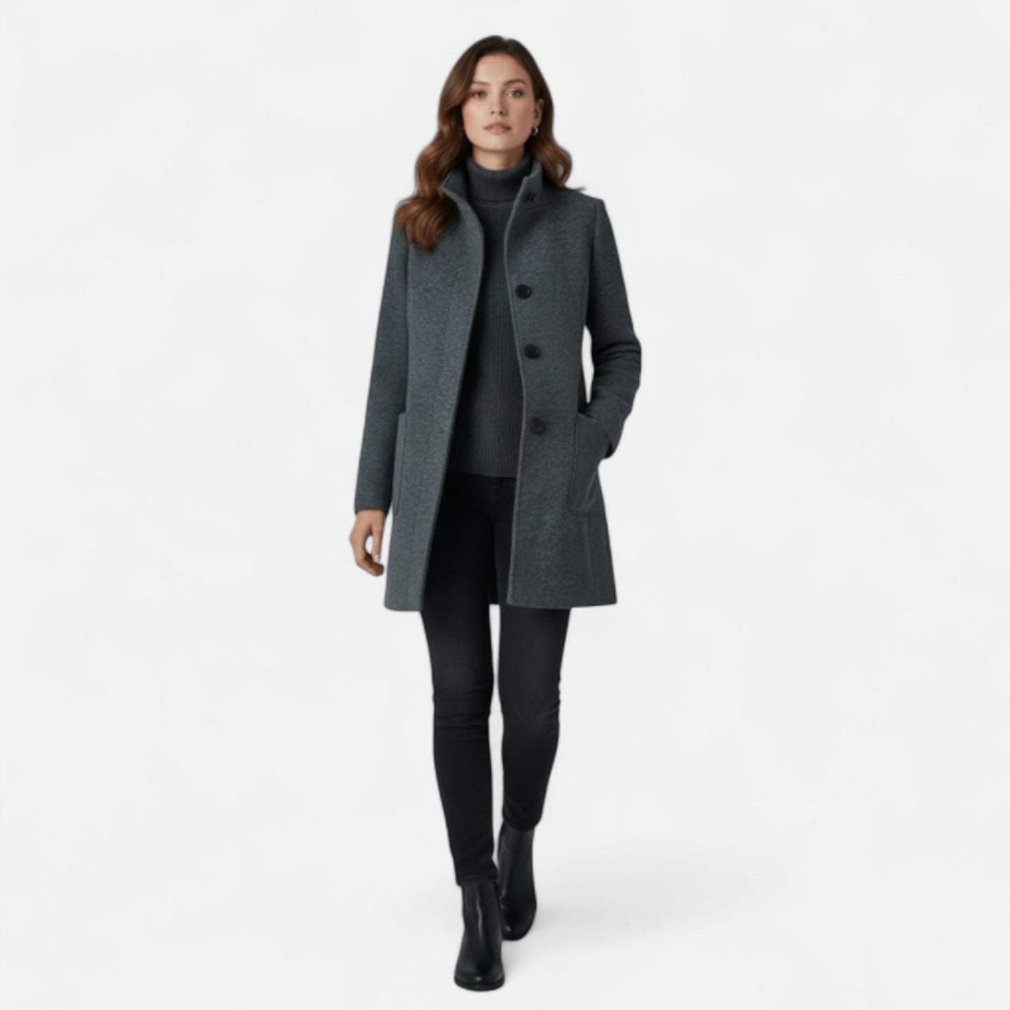 Zarenzio | Women’s Wool Blend Coat with Stand Collar