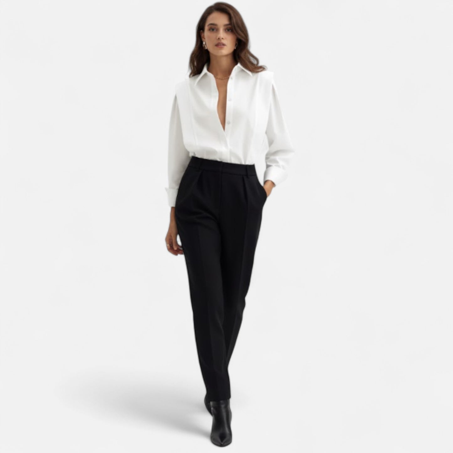 Zarenzio | Women’s Square-Hem Button-Down Shirt in Crisp Cotton