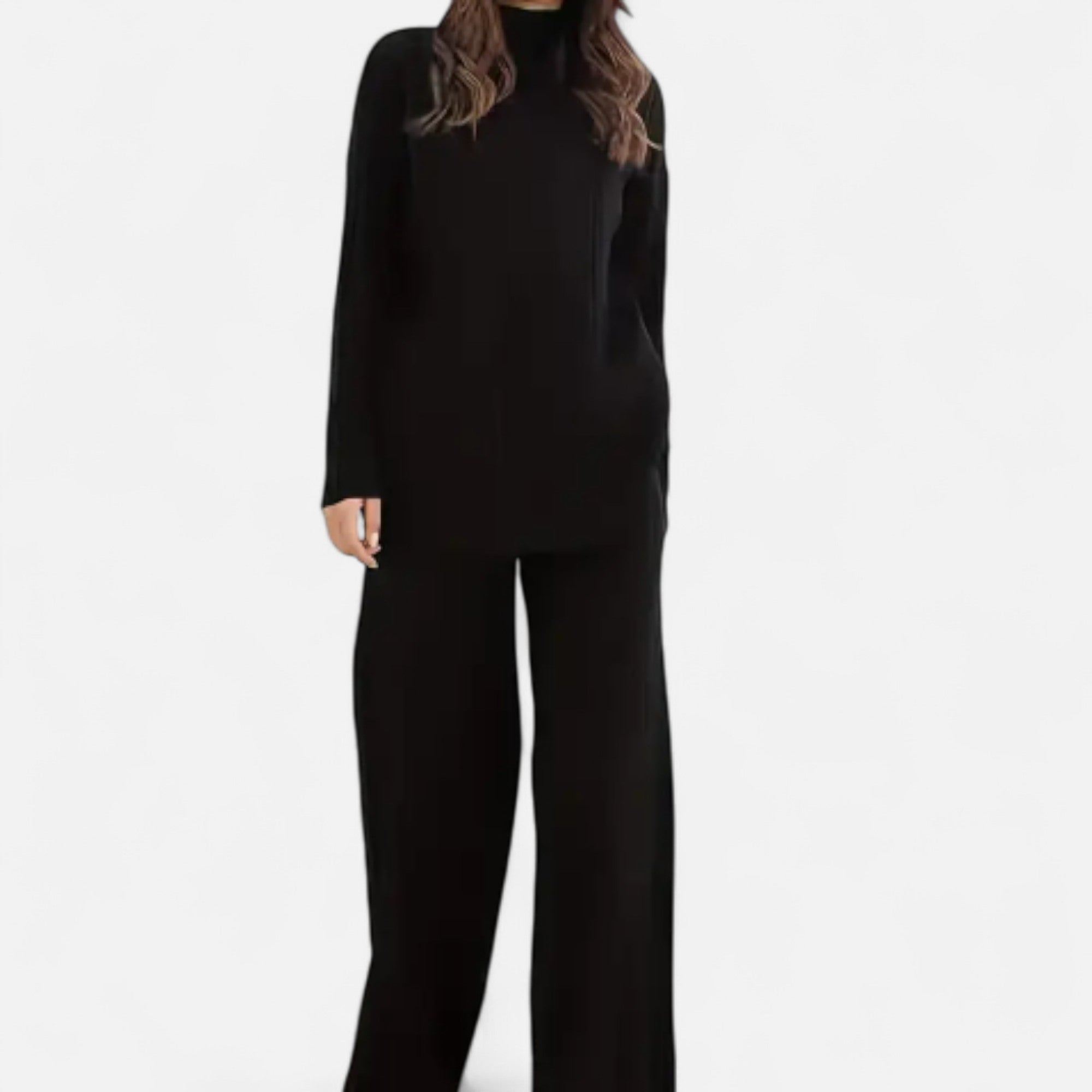 Zarenzio | Women’s Ribbed Co-ord Set with Wide-Leg Trousers