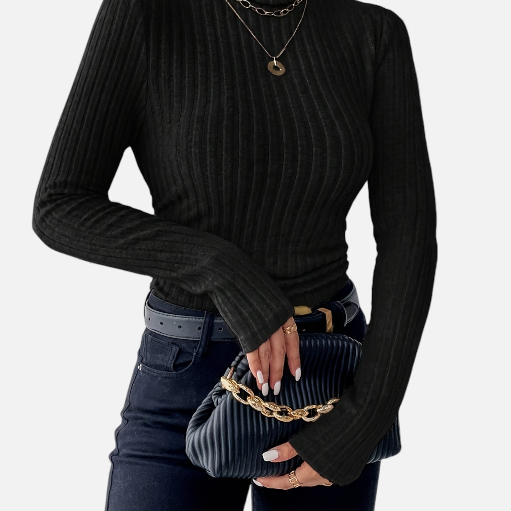 Zarenzio | Women's Polyester Ribbed Turtleneck Sweater