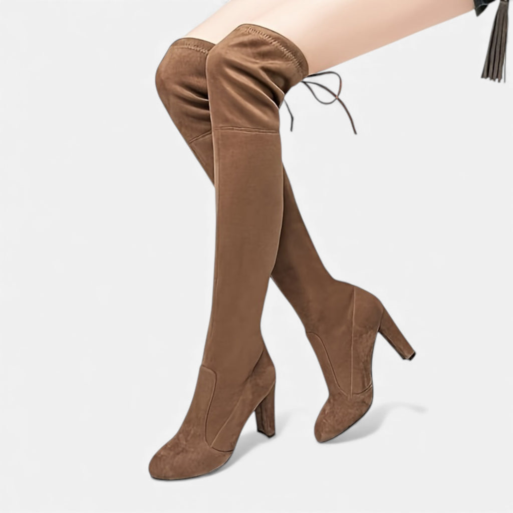 Zarenzio | Women’s Over-the-Knee Slip-On Boot with Chunky Heel