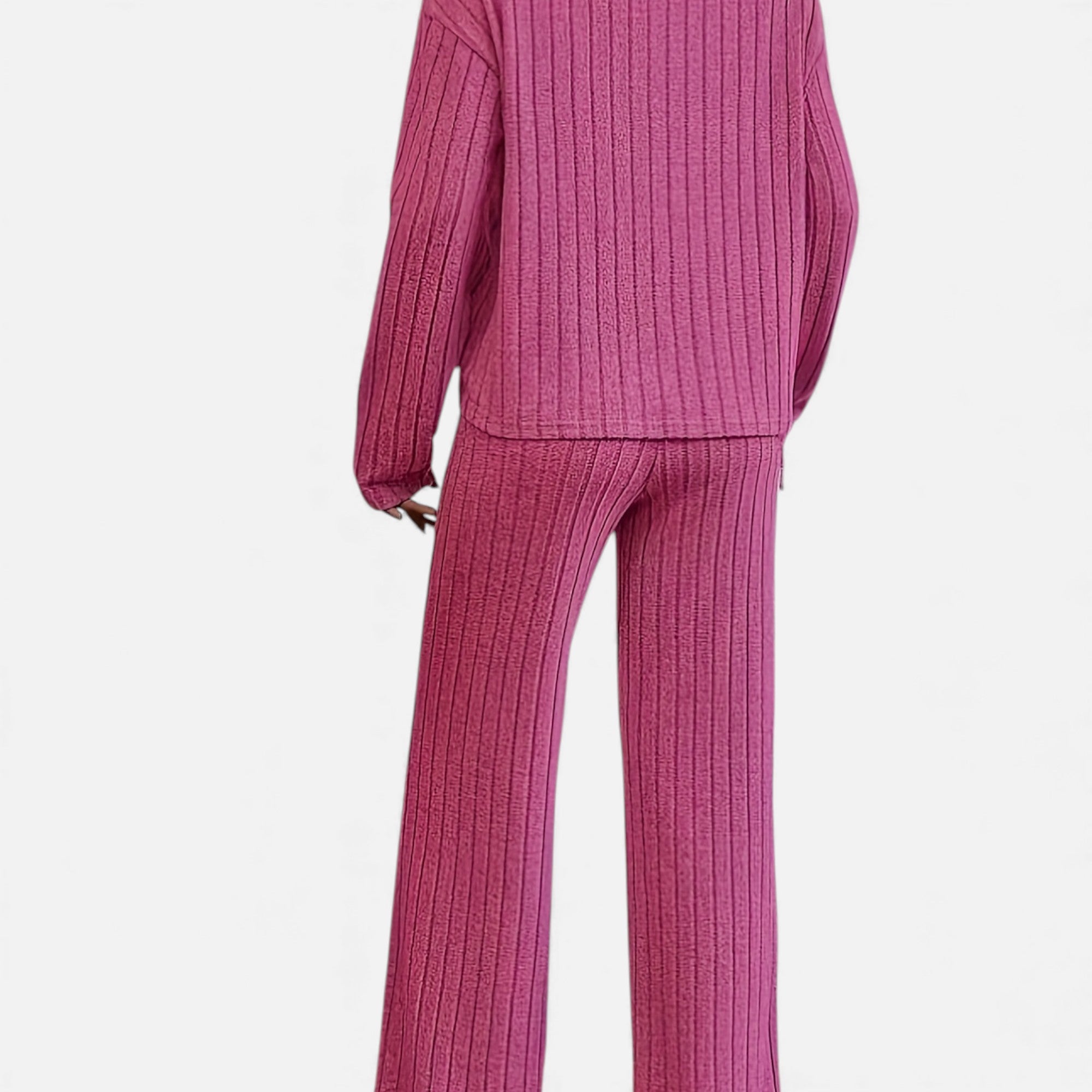 Zarenzio | Women’s Ribbed Co-ord Set with Wide-Leg Trousers