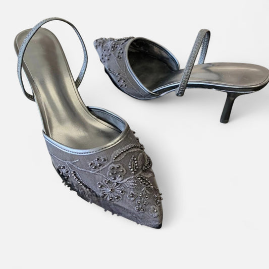 Zarenzio | Women's Air Mesh Embroidered Slingback High Heel Pumps