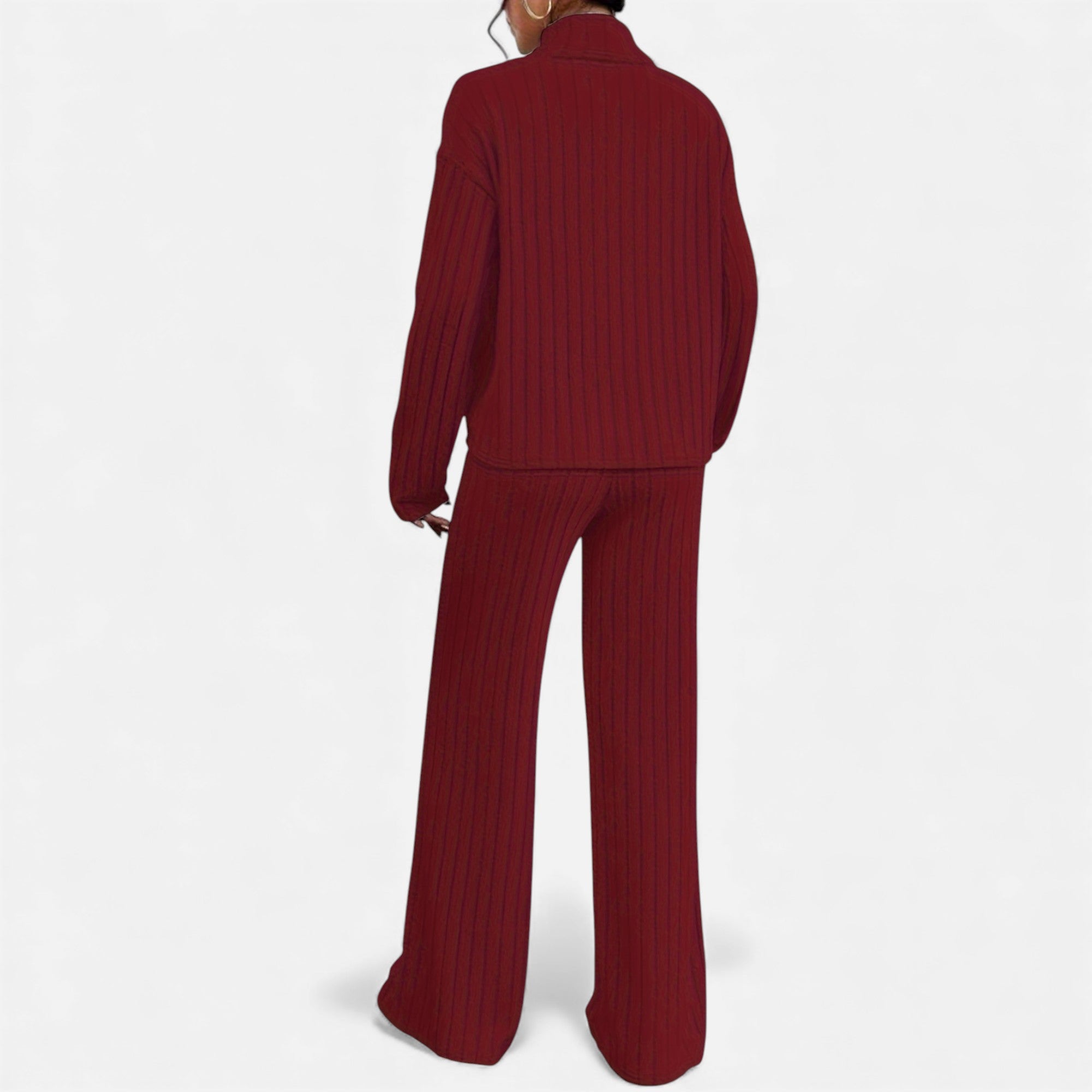 Zarenzio | Women’s Ribbed Co-ord Set with Wide-Leg Trousers