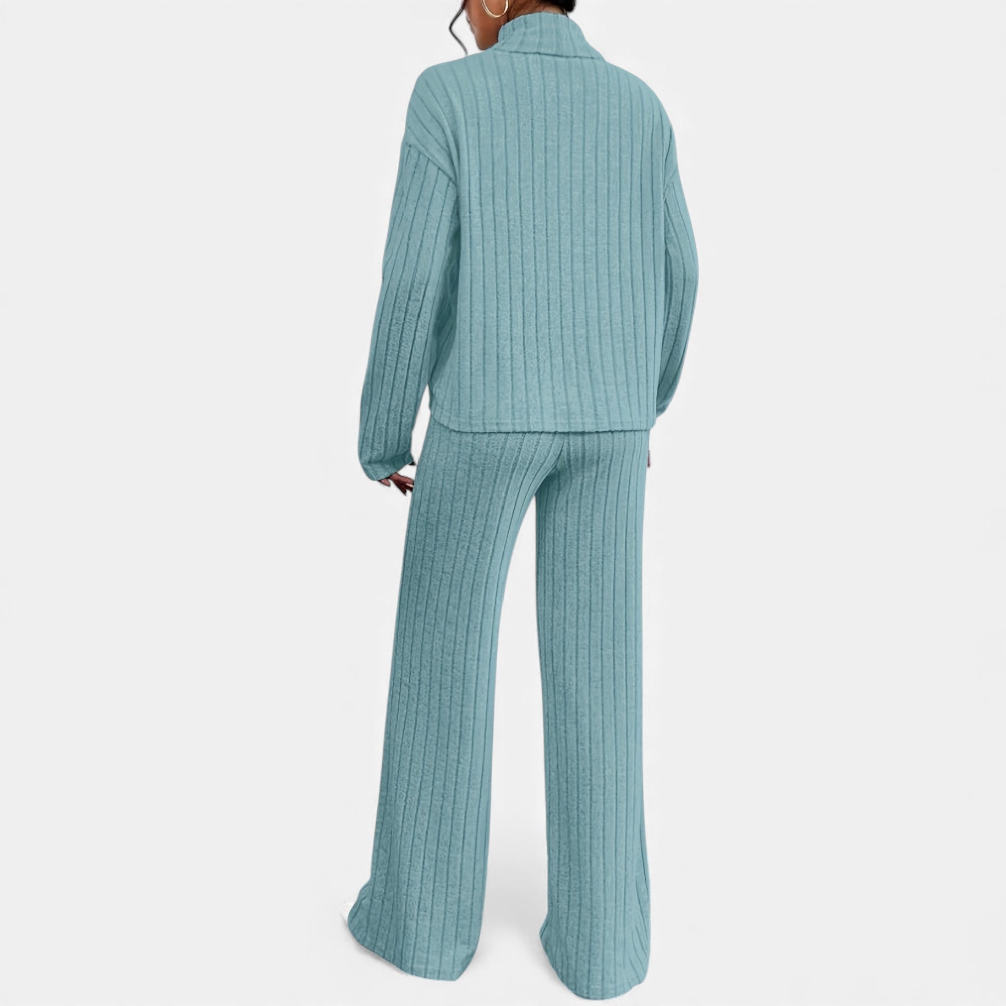 Zarenzio | Women’s Ribbed Co-ord Set with Wide-Leg Trousers