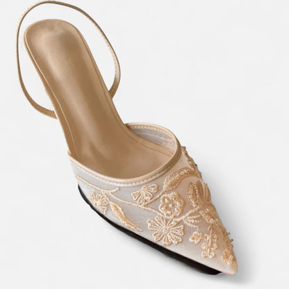 Zarenzio | Women's Air Mesh Embroidered Slingback High Heel Pumps