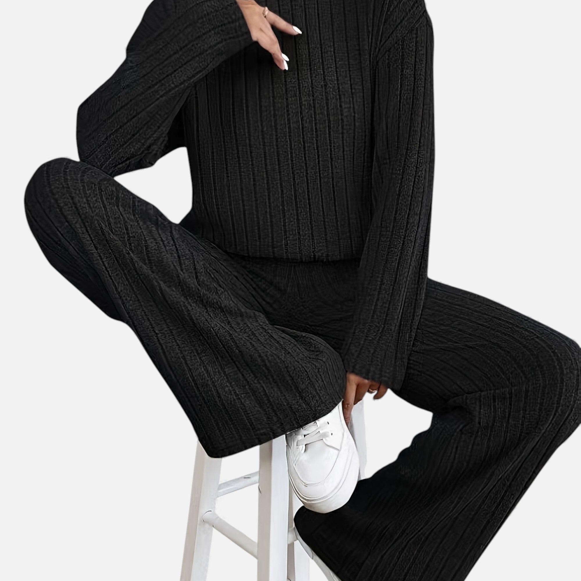 Zarenzio | Women’s Ribbed Co-ord Set with Wide-Leg Trousers