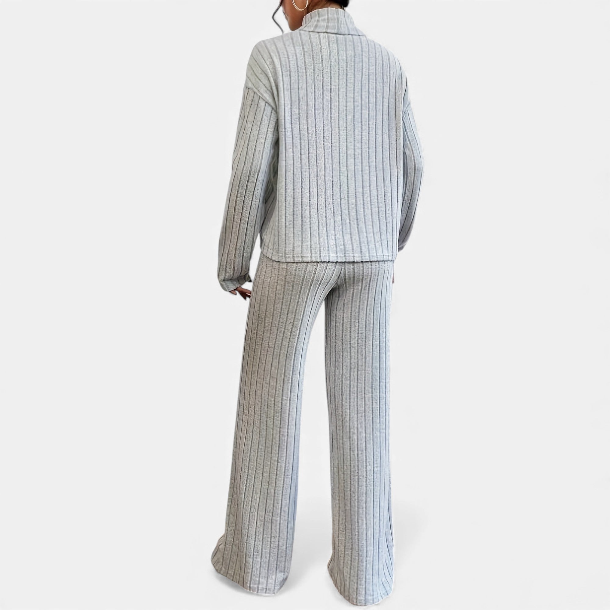Zarenzio | Women’s Ribbed Co-ord Set with Wide-Leg Trousers
