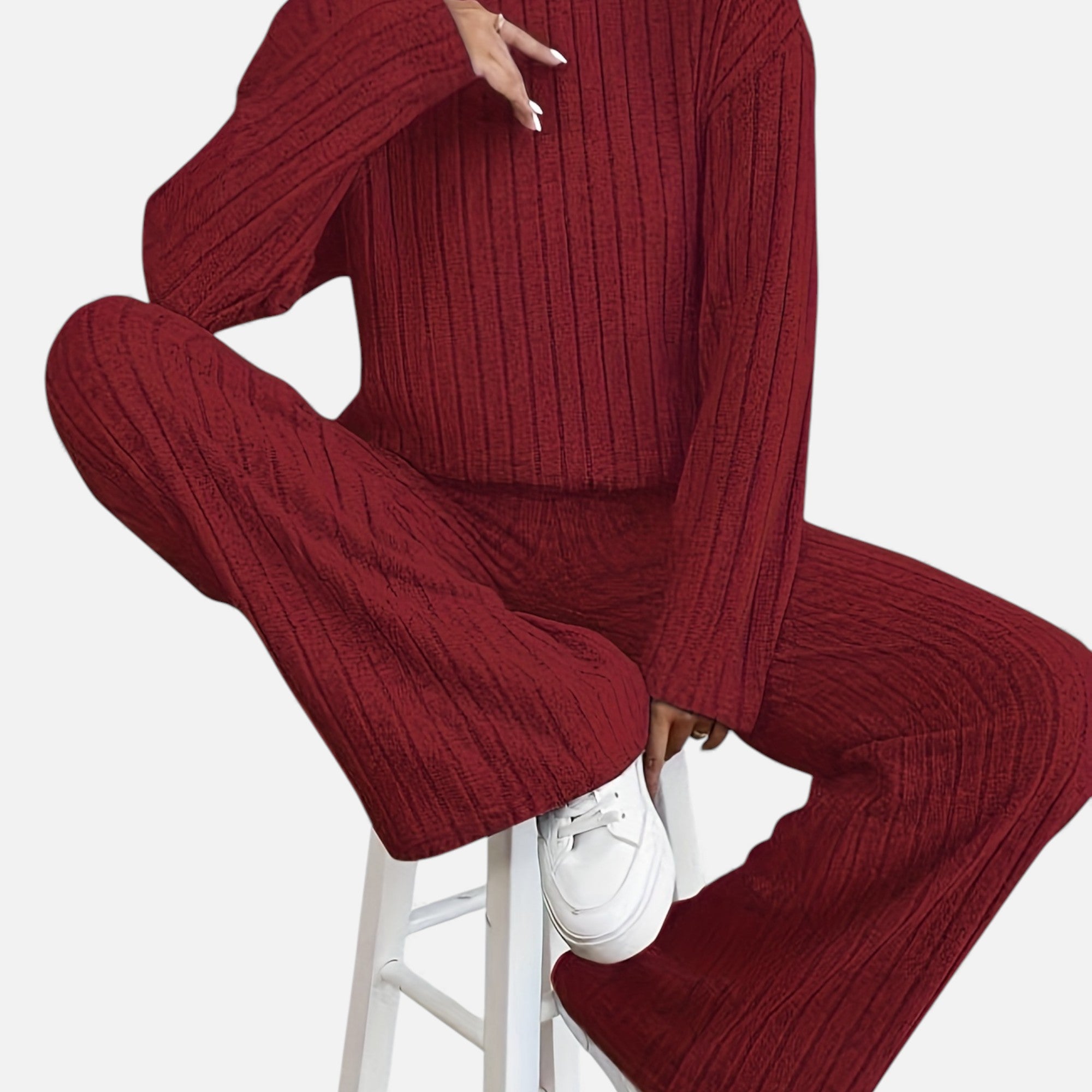 Zarenzio | Women’s Ribbed Co-ord Set with Wide-Leg Trousers