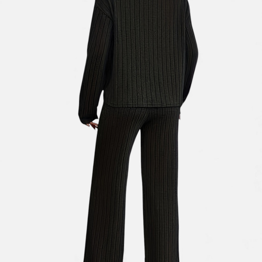 Zarenzio | Women’s Ribbed Co-ord Set with Wide-Leg Trousers