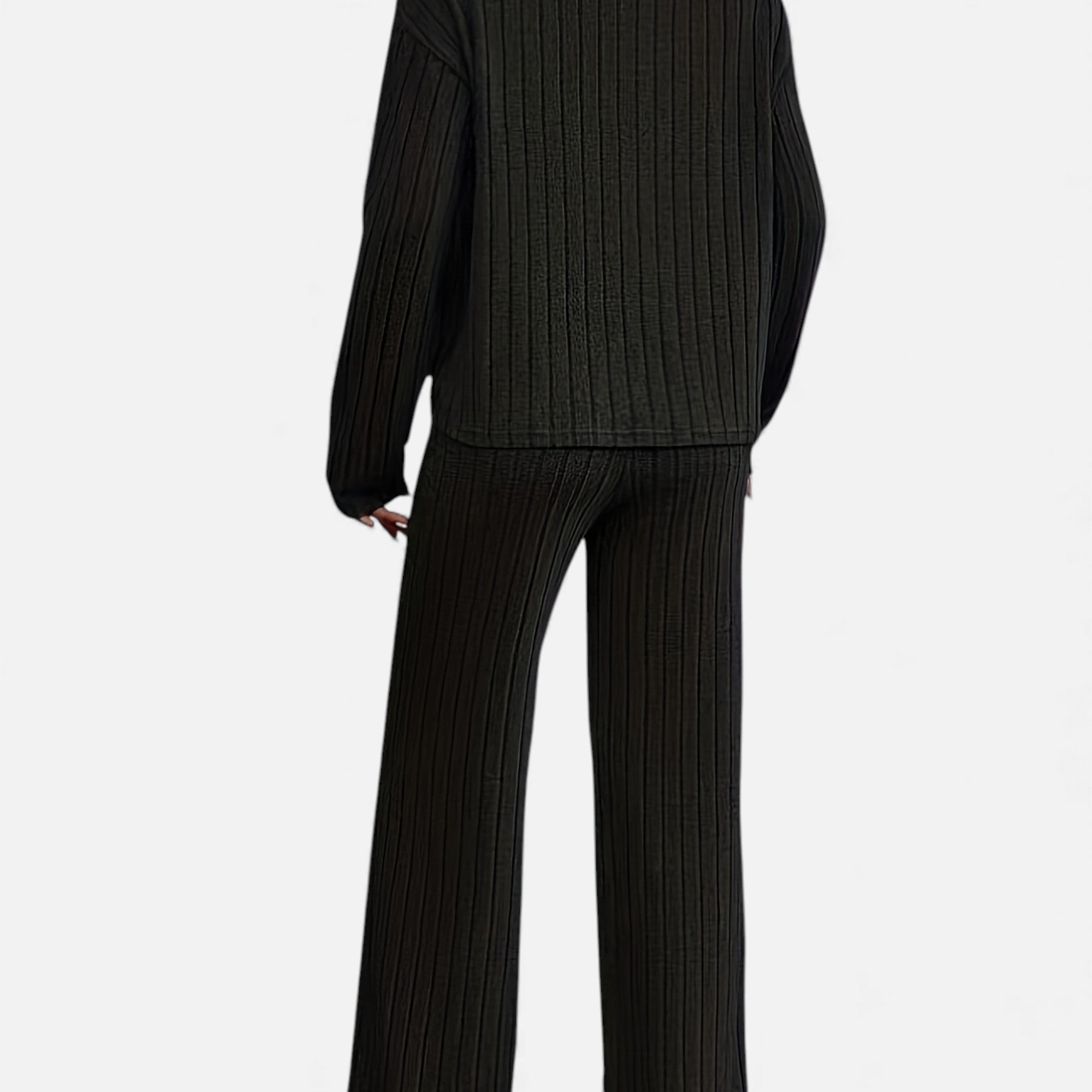 Zarenzio | Women’s Ribbed Co-ord Set with Wide-Leg Trousers