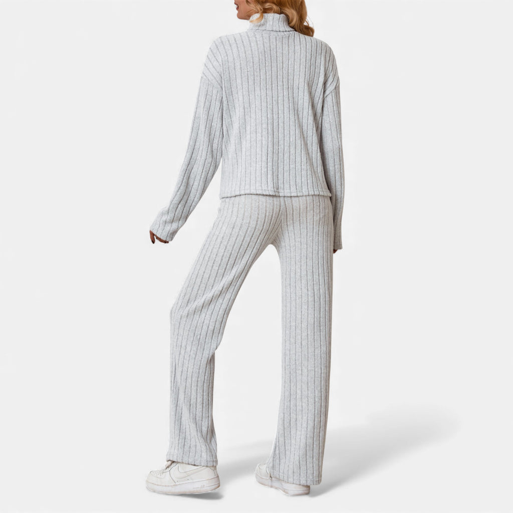 Zarenzio | Women’s Ribbed Co-ord Set with Wide-Leg Trousers