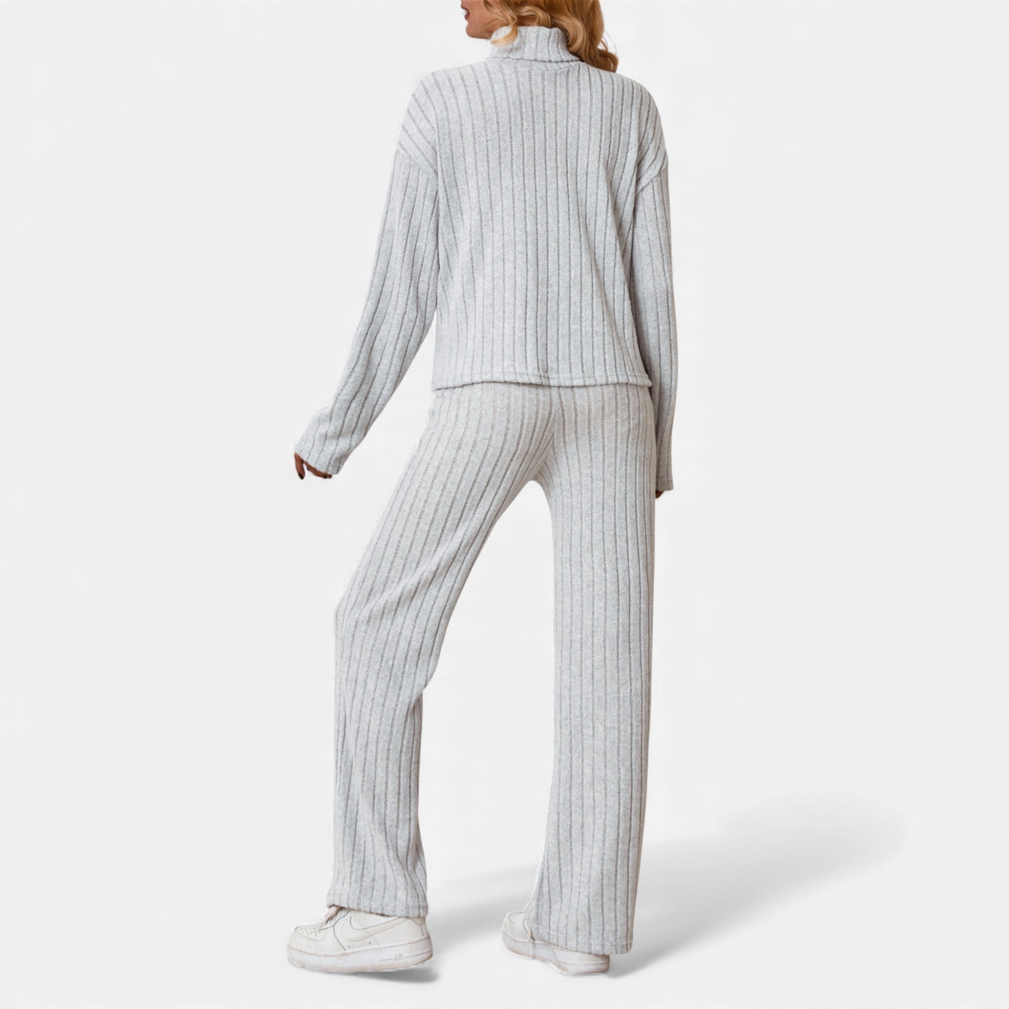 Zarenzio | Women’s Ribbed Co-ord Set with Wide-Leg Trousers