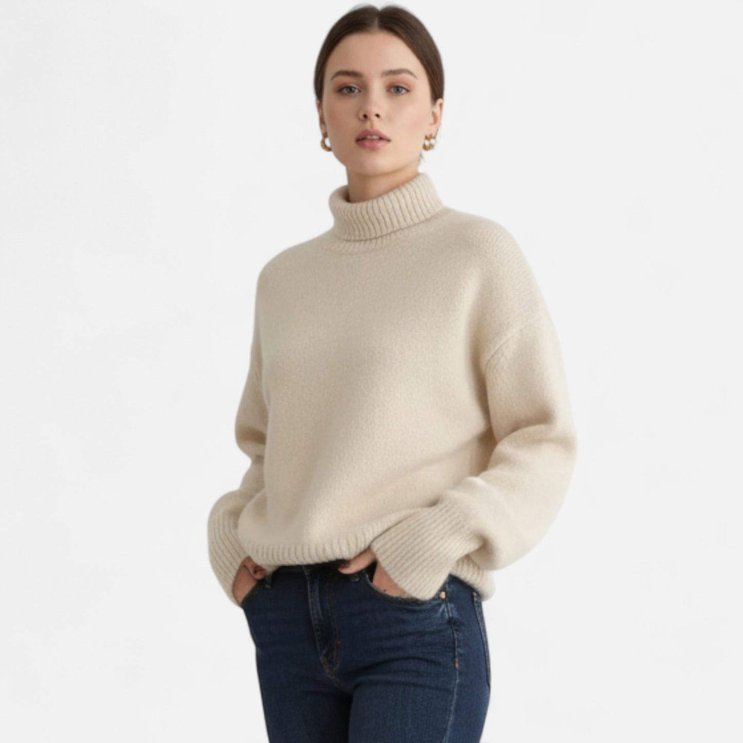 Zarenzio | Women's Knitted High Collar Oversized Pullover Sweater