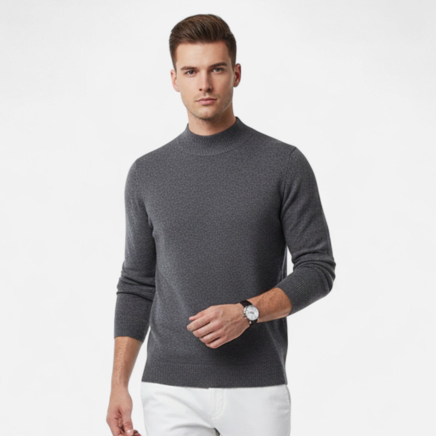 Zarenzio | Men's Wool Knitted Semi-High Neck Sweater