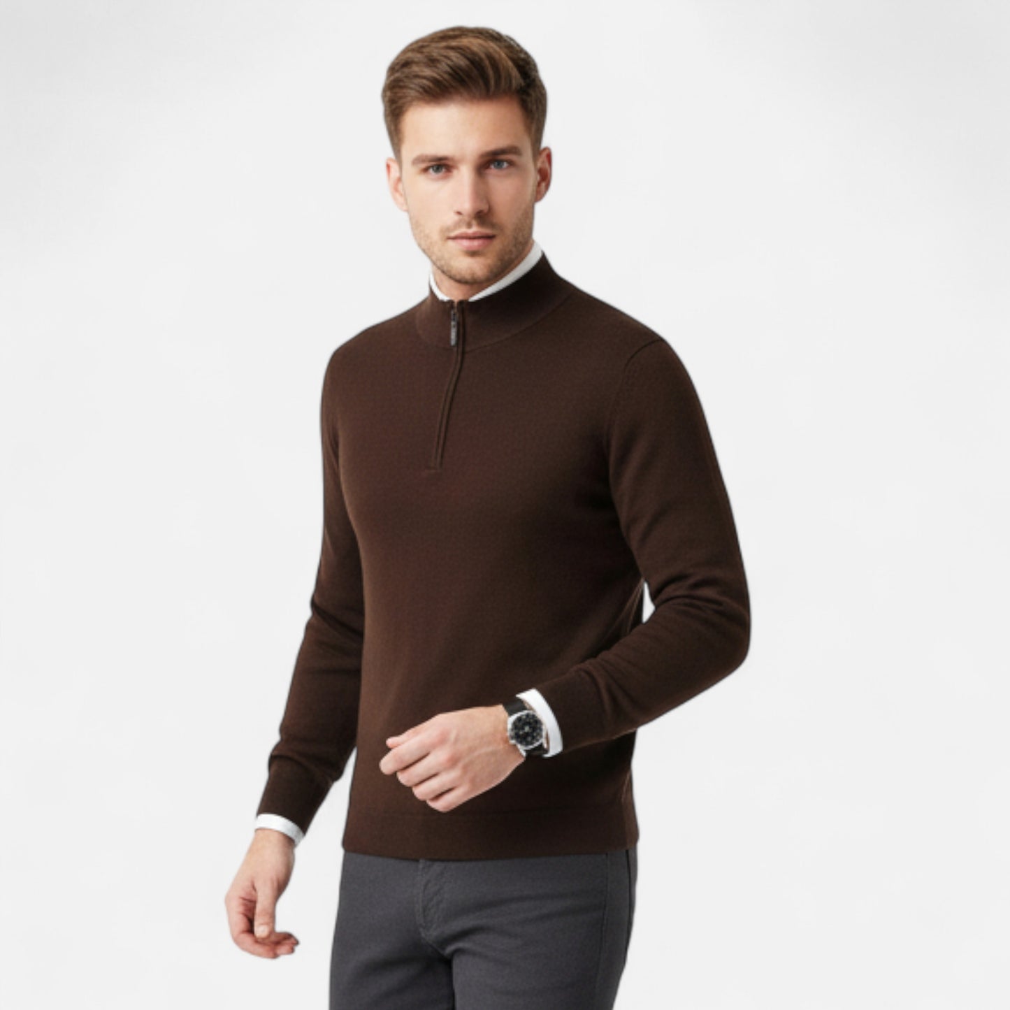 Zarenzio | Men's Wool Half-Zip Pullover Sweater