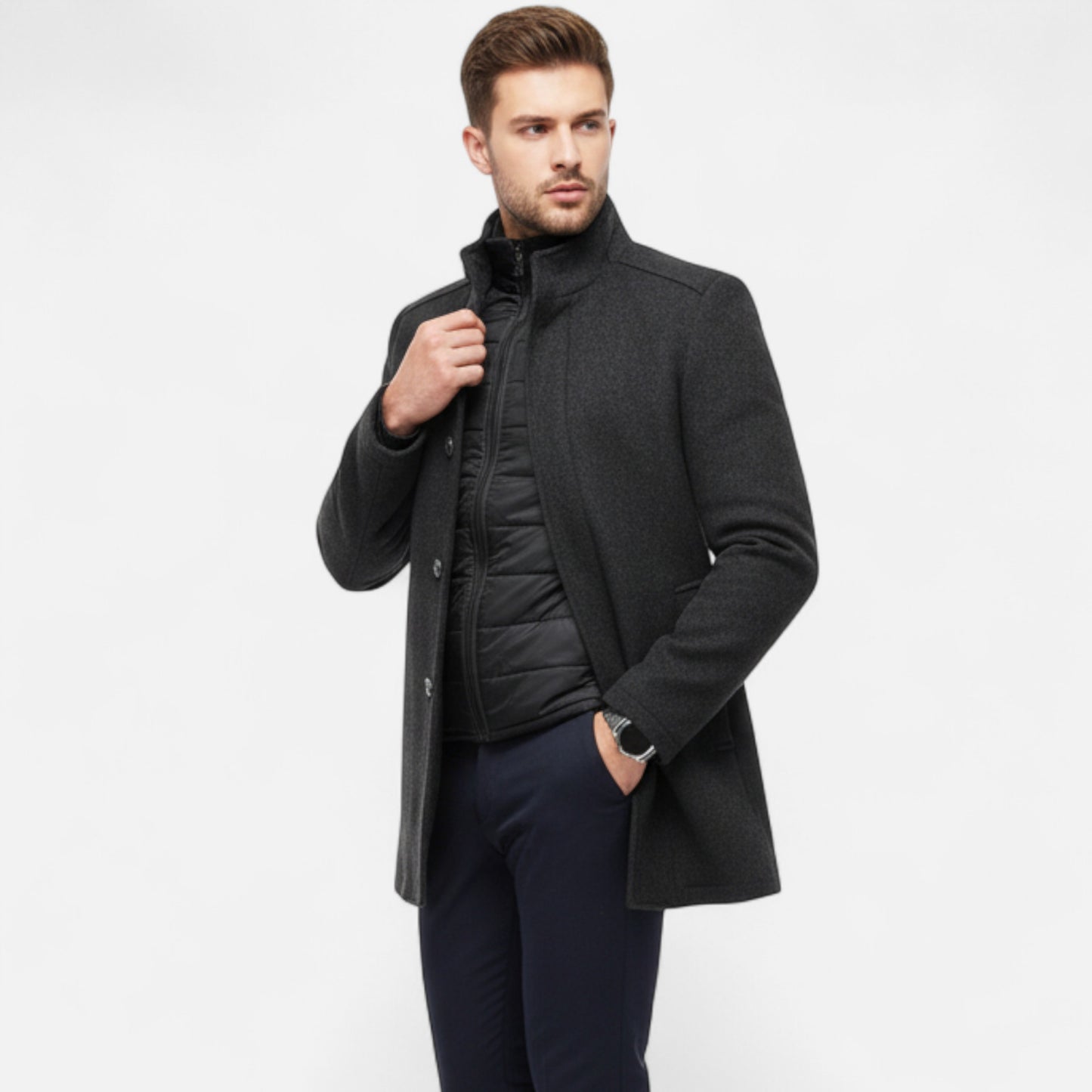 Zarenzio | Men's Polyester Wool Blend Slim Fit Winter Parka Jacket