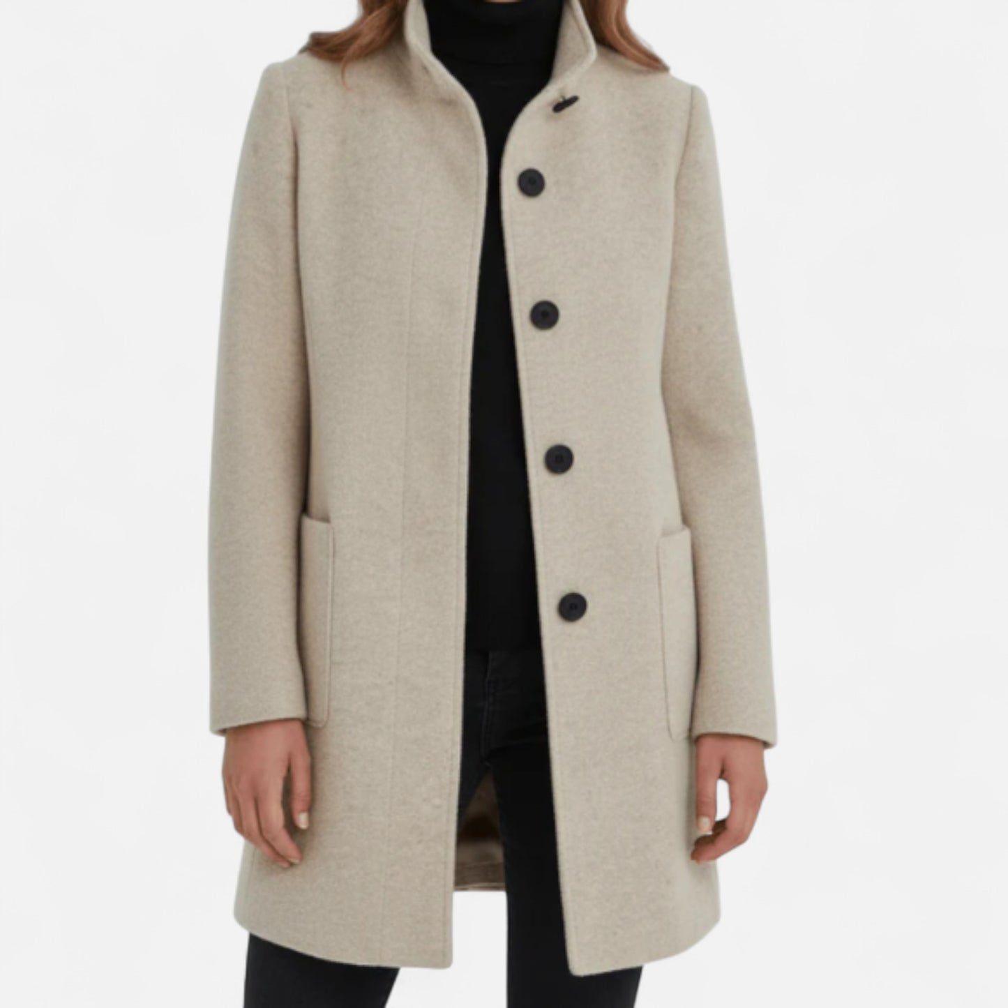 Zarenzio | Women’s Wool Blend Coat with Stand Collar