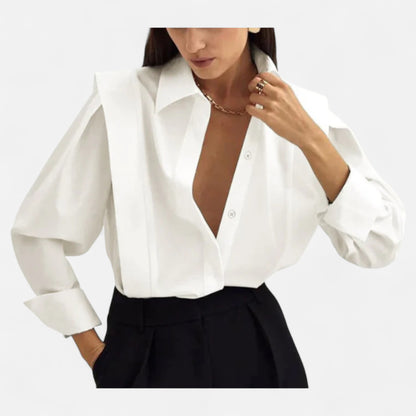 Zarenzio | Women’s Square-Hem Button-Down Shirt in Crisp Cotton