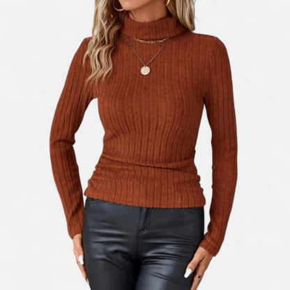 Zarenzio | Women’s Ribbed High-Neck Long-Sleeve Top