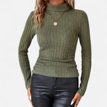 Zarenzio | Women’s Ribbed High-Neck Long-Sleeve Top