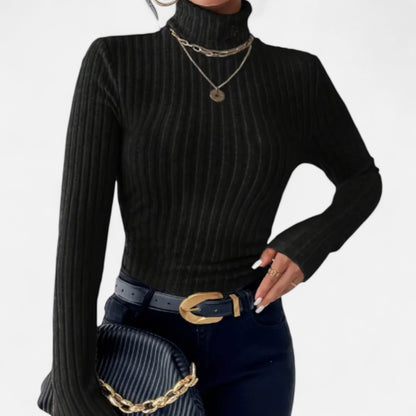 Zarenzio | Women’s Ribbed High-Neck Long-Sleeve Top