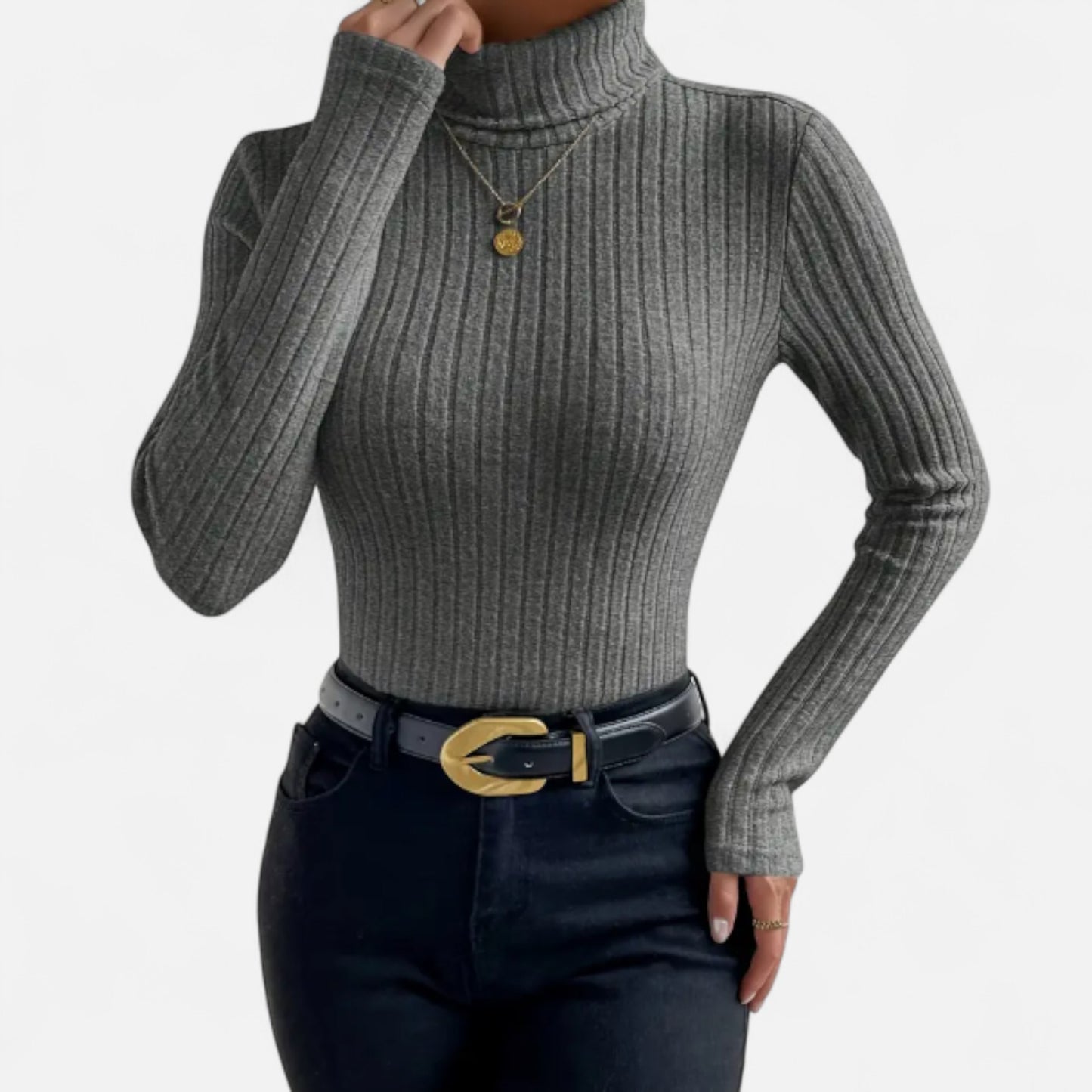 Zarenzio | Women’s Ribbed High-Neck Long-Sleeve Top