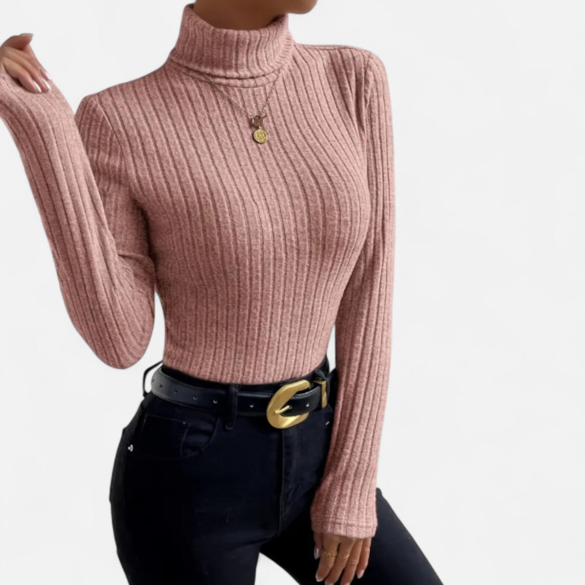 Zarenzio | Women’s Ribbed High-Neck Long-Sleeve Top