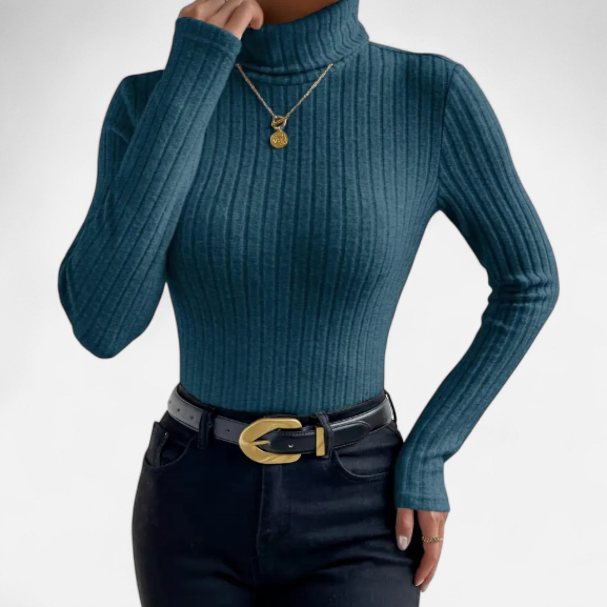 Zarenzio | Women’s Ribbed High-Neck Long-Sleeve Top