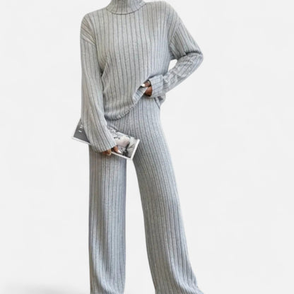 Zarenzio | Women’s Ribbed Co-ord Set with Wide-Leg Trousers