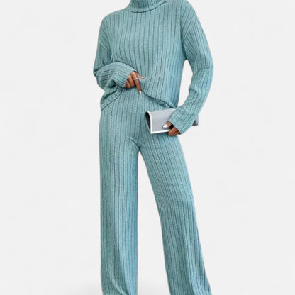 Zarenzio | Women’s Ribbed Co-ord Set with Wide-Leg Trousers