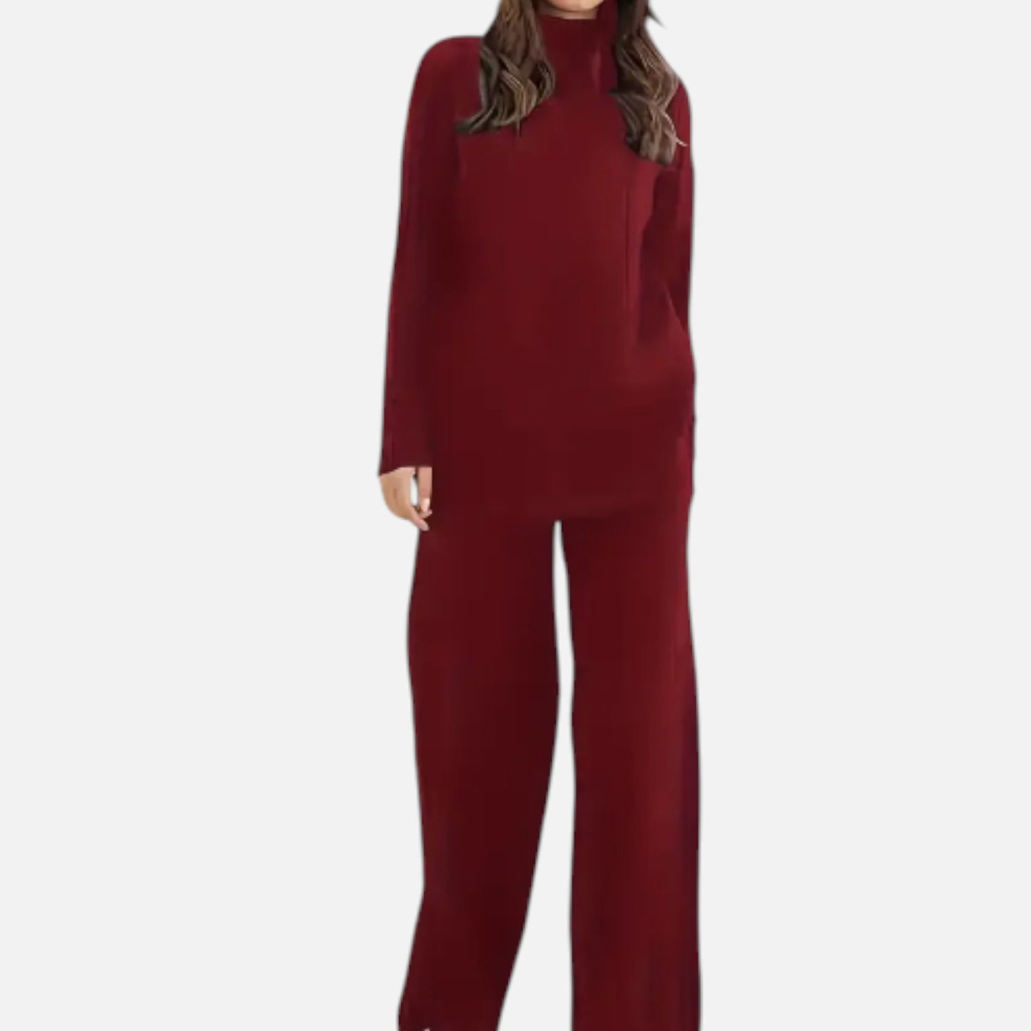 Zarenzio | Women’s Ribbed Co-ord Set with Wide-Leg Trousers