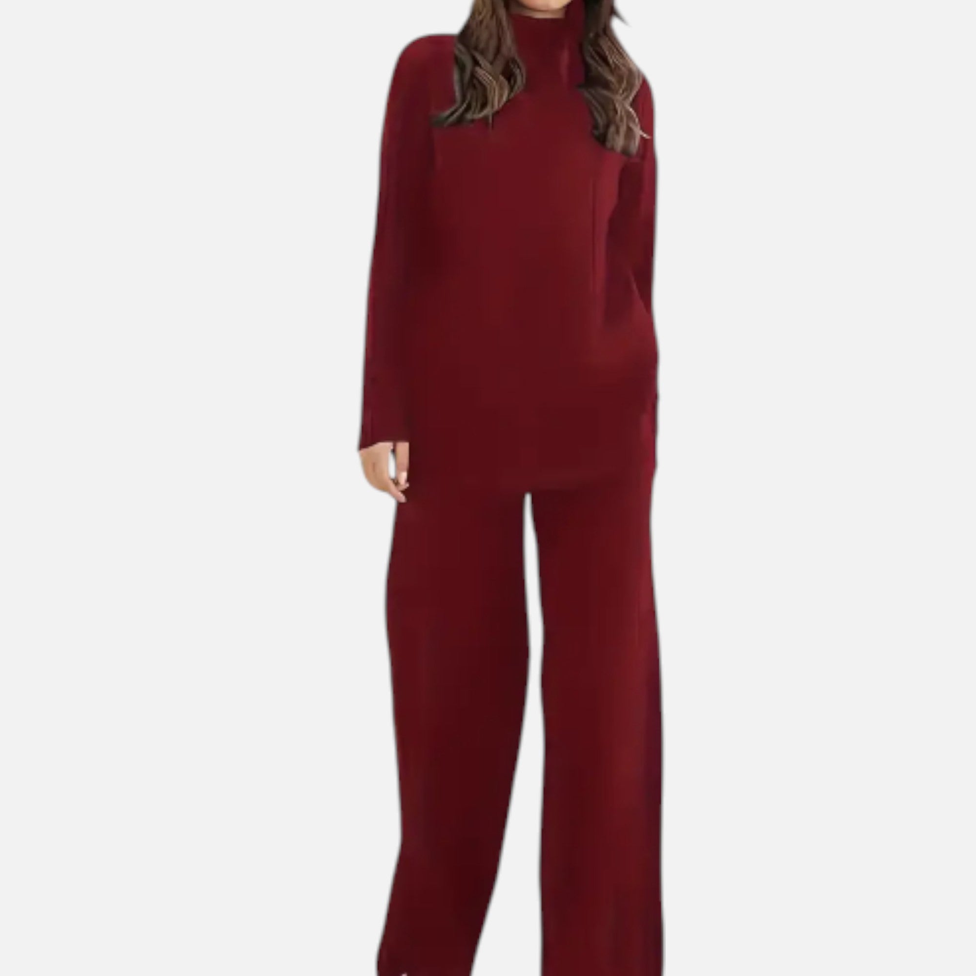 Zarenzio | Women’s Ribbed Co-ord Set with Wide-Leg Trousers