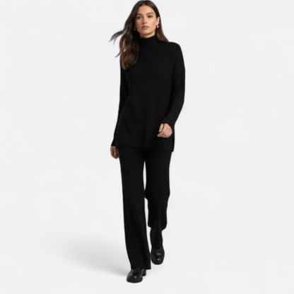 Zarenzio | Women’s Ribbed Co-ord Set with Wide-Leg Trousers