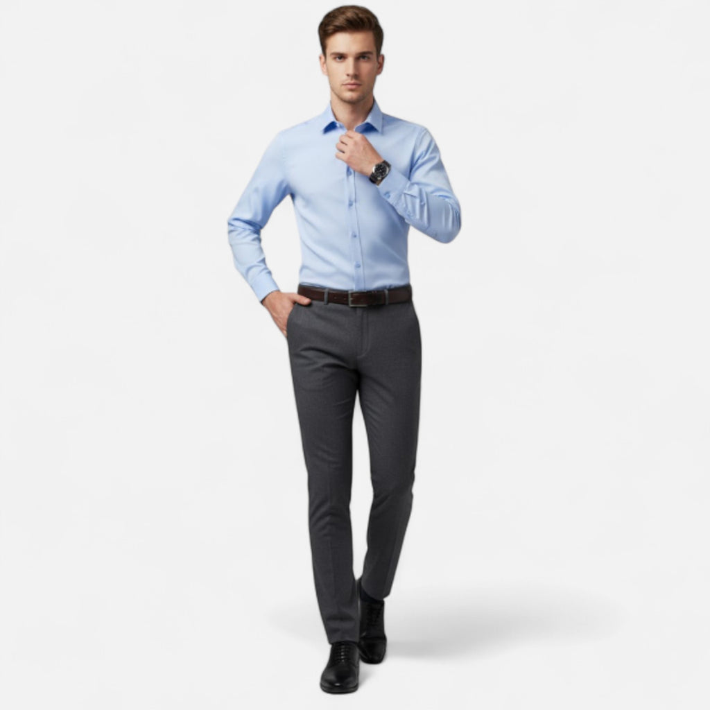 Zarenzio | Men's Polyester Slim-Fit Long Sleeve Business Shirt