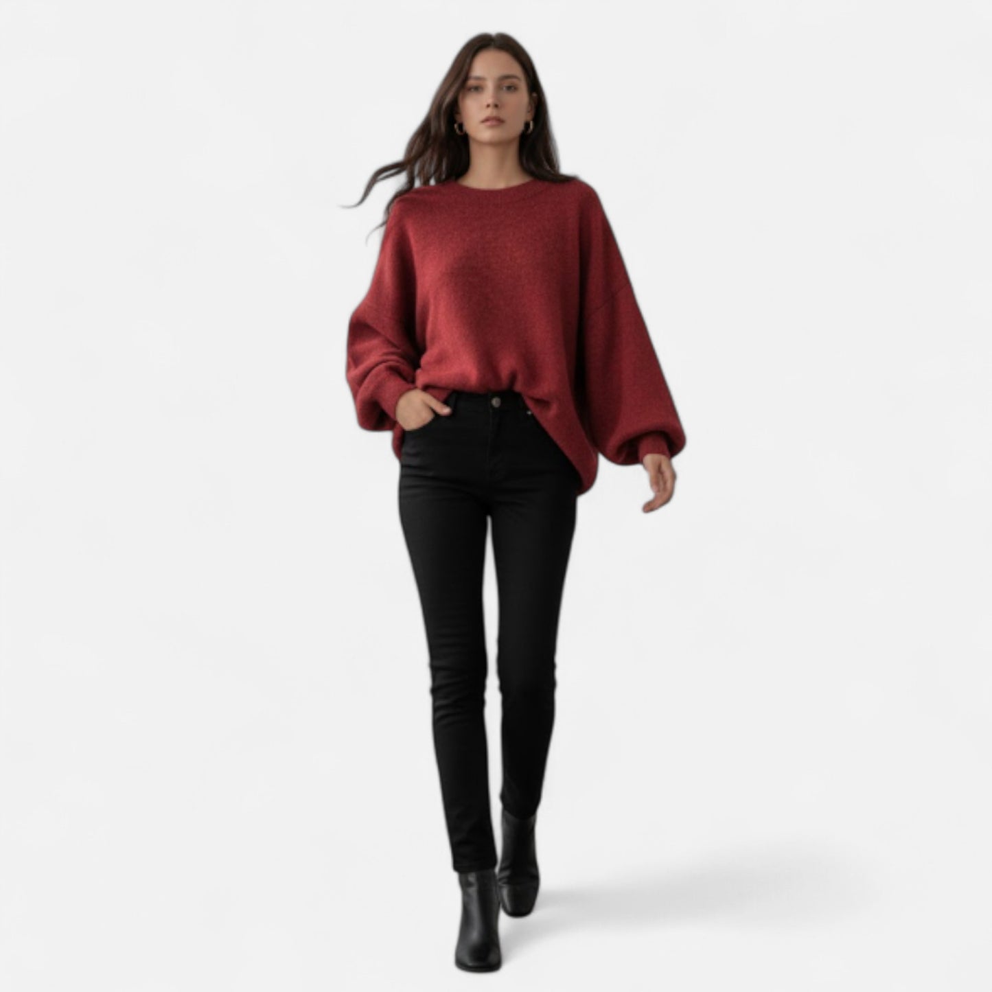Zarenzio | Women’s Drop-Shoulder Crew Pullover Knit