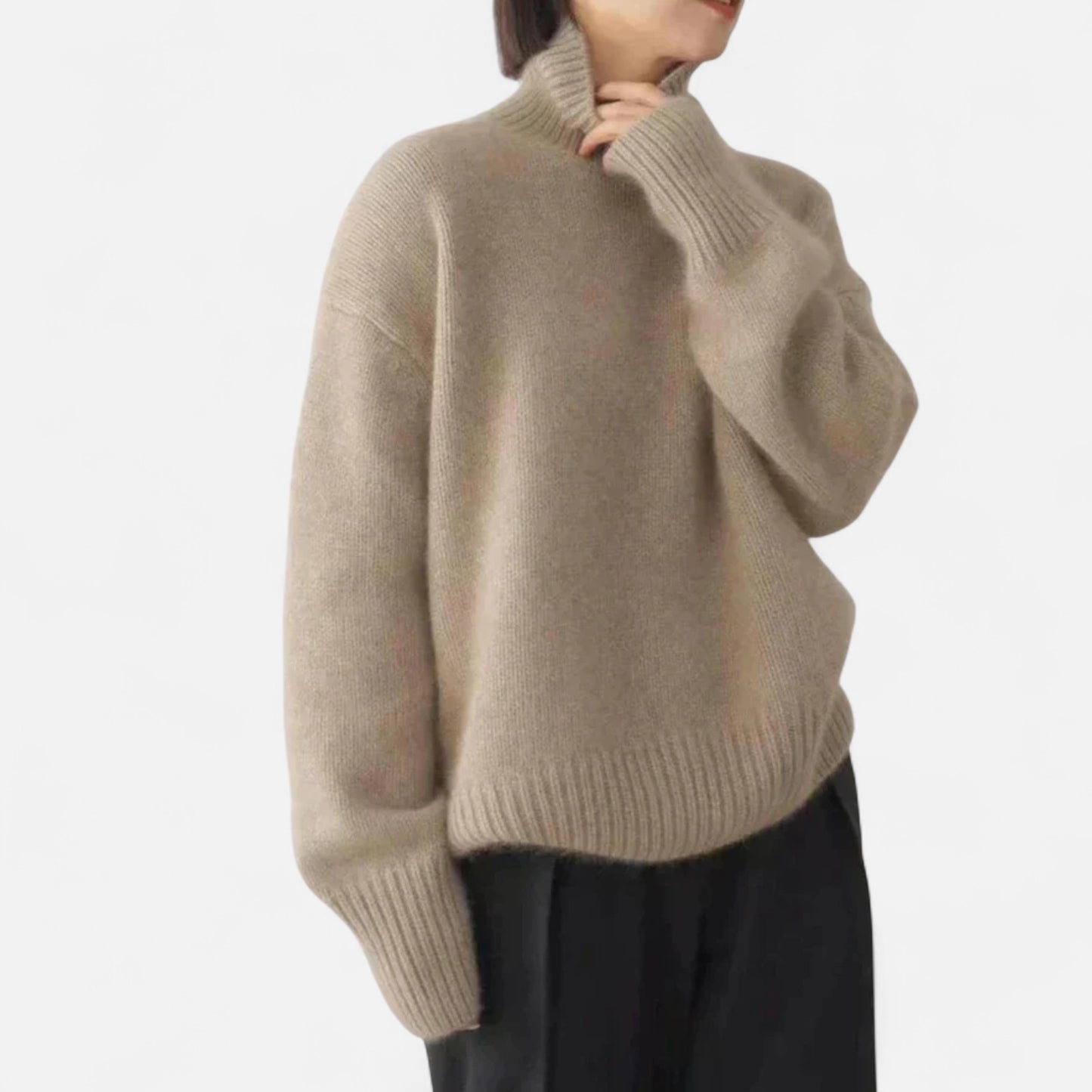 Zarenzio | Women's Knitted High Collar Oversized Pullover Sweater