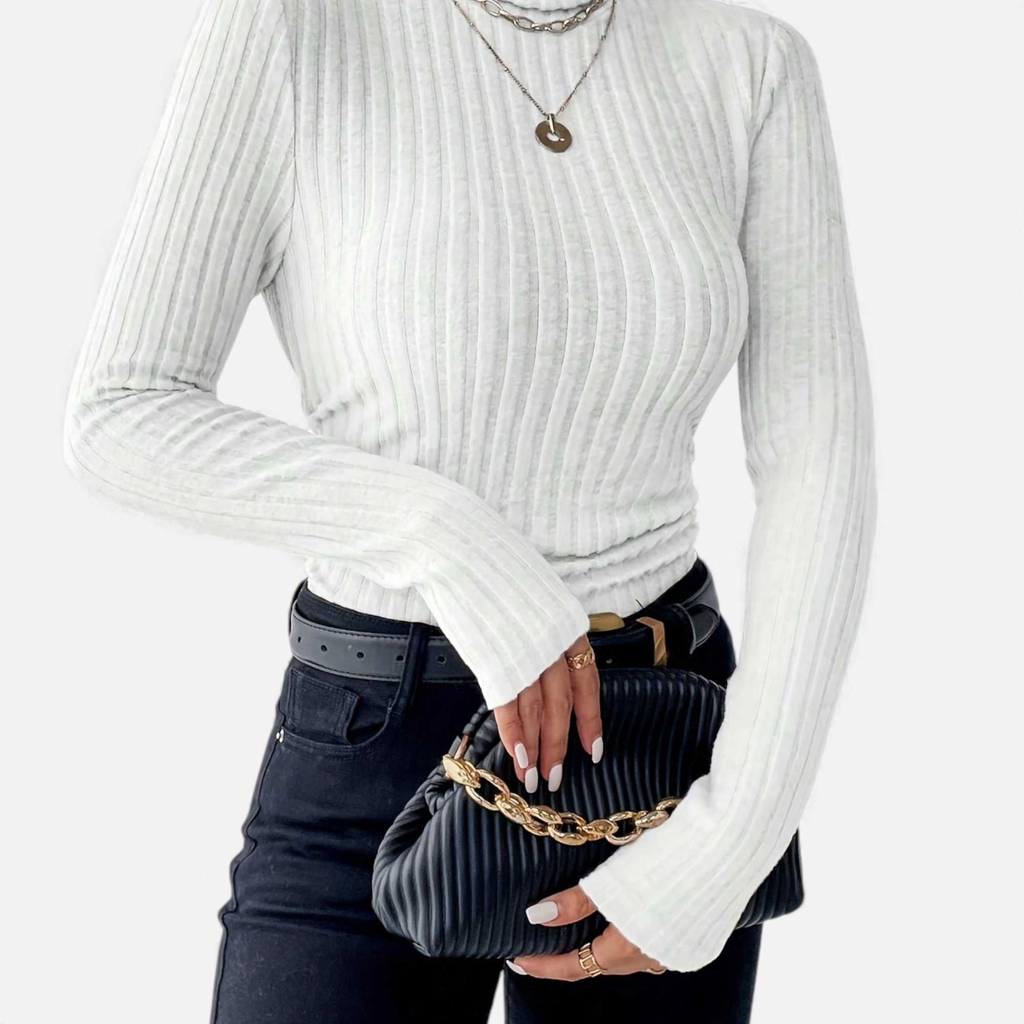 Zarenzio | Women's Polyester Ribbed Turtleneck Sweater