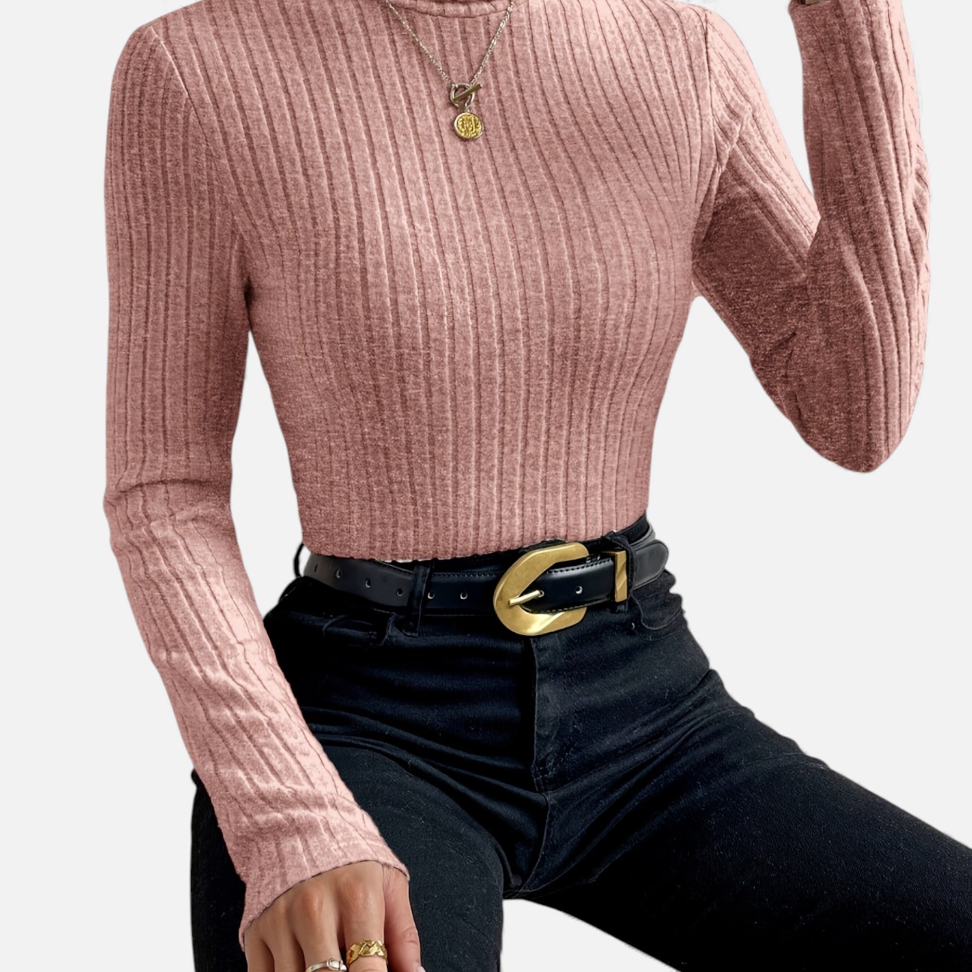 Zarenzio | Women's Polyester Ribbed Turtleneck Sweater