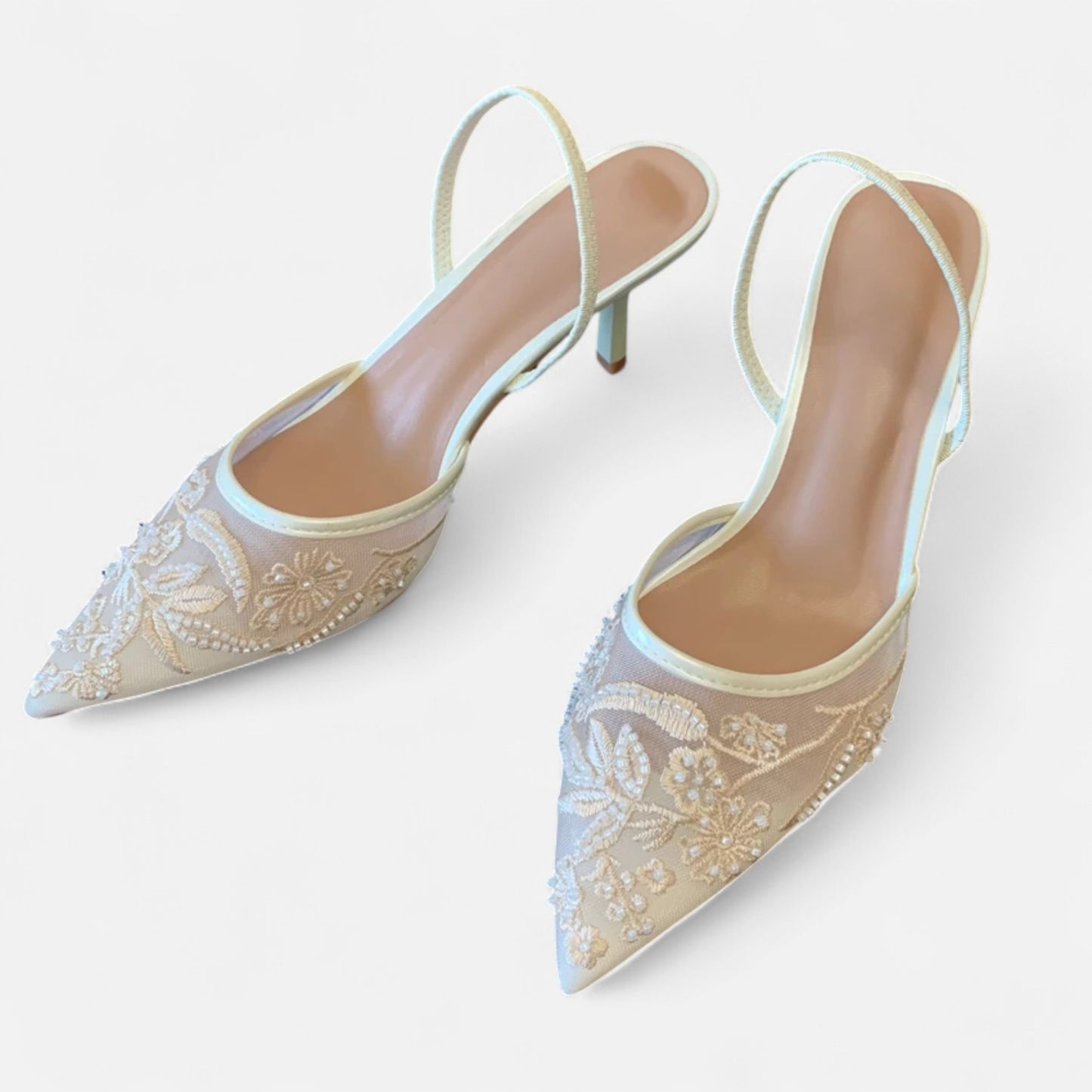 Zarenzio | Women's Air Mesh Embroidered Slingback High Heel Pumps