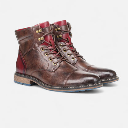 Zarenzio | Men's Split Leather Lace-Up High-Top Ankle Boots
