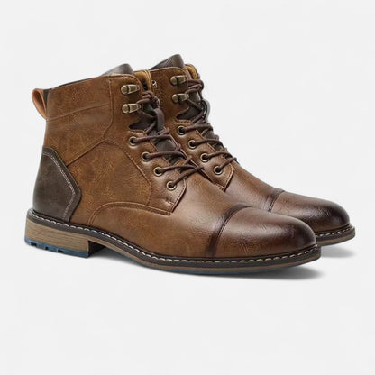 Zarenzio | Men's Split Leather Lace-Up High-Top Ankle Boots