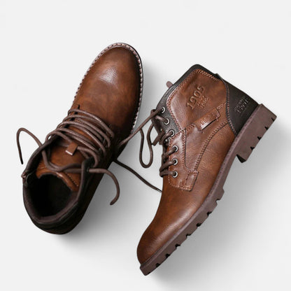 Zarenzio | Men's Split Leather Lace-Up High-Top Ankle Boots